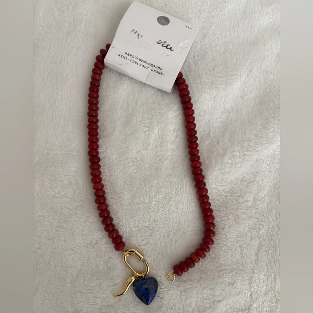 NWT Madewell Semiprecious Beaded Carabiner Necklace 16 1/4” Red - Picture 7 of 9